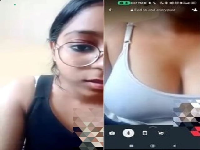 Girl in glasses first time boobs show video call