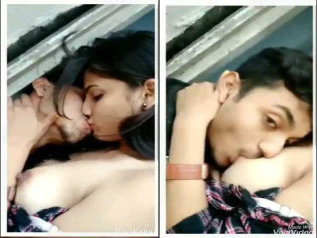 Young couple kissing boobs sucking