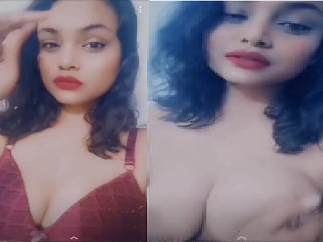 GF showing big boobs and teasing by hiding nipple