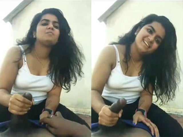 Chubby girl gives handjob to lover on cam