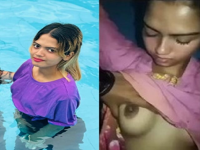 Hot babe boob press by lover before sexual course