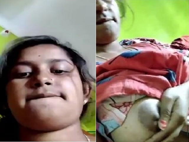 Girlfriend with round boobs show selfie video