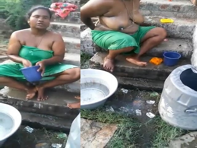 Village bhabhi outdoor nude bath caught by devar