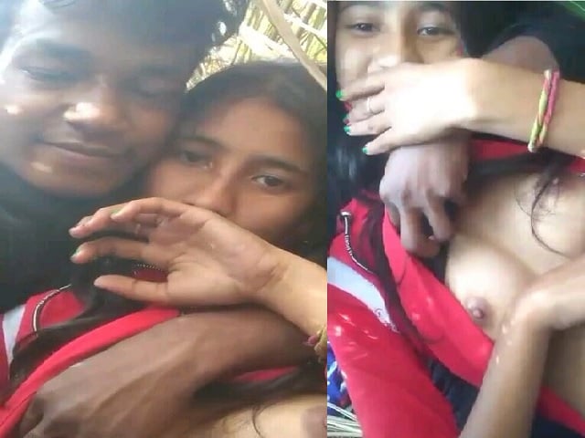 GF outdoor boob press by lover viral clip