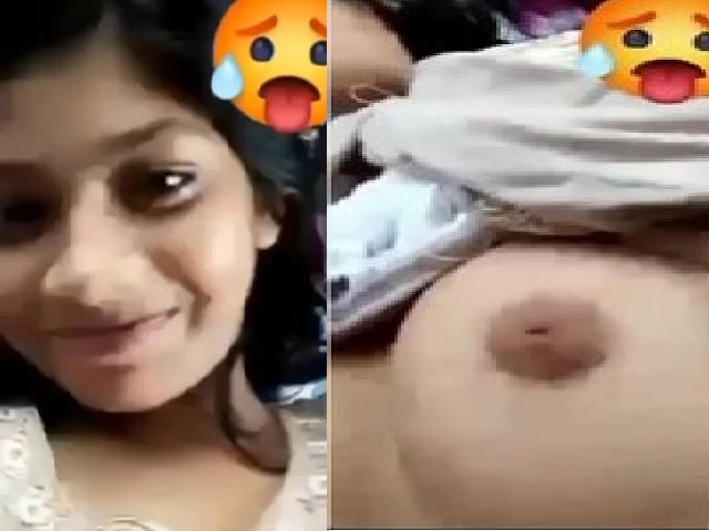 Girlfriend boobs show to lover on a video call
