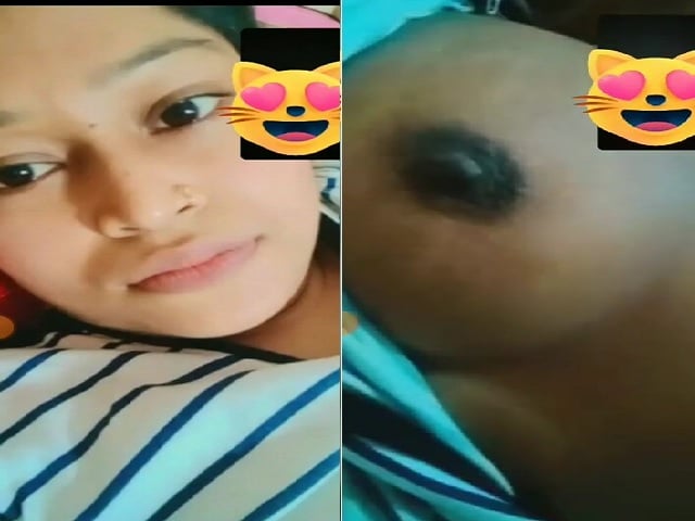 Selfie video call of sexy girlfriend showing nude body