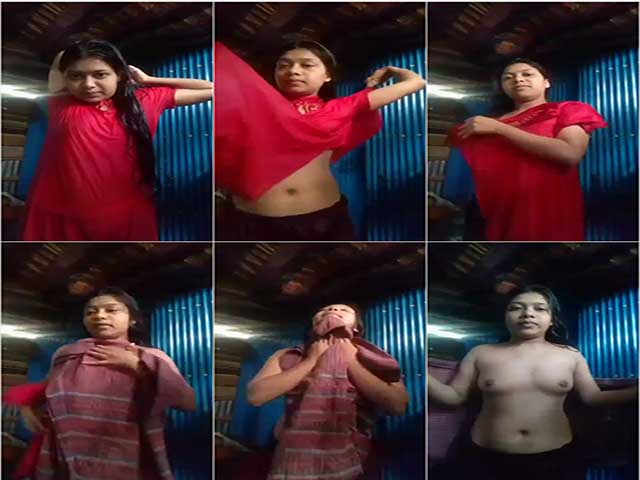 Cute slum girl recording her own dress change