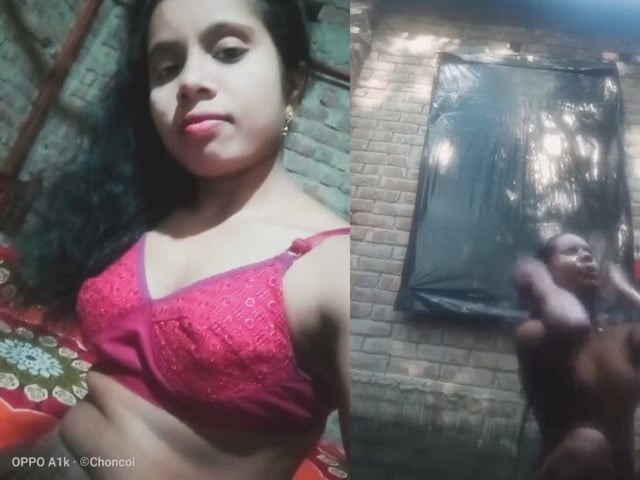 Bengali village girl bathing outdoors clip