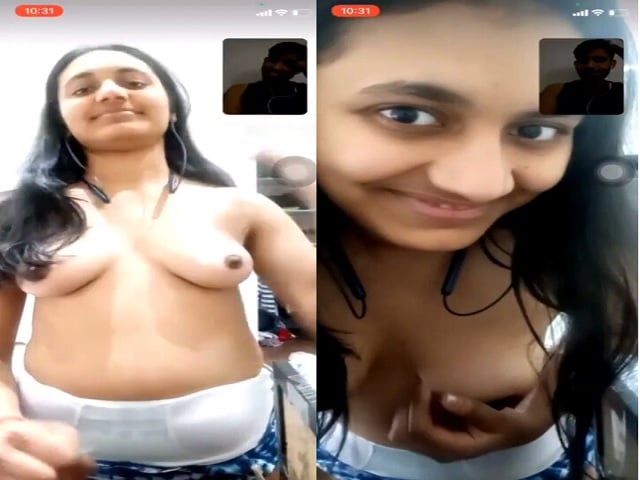 Cute girl boobs show on video call with lover