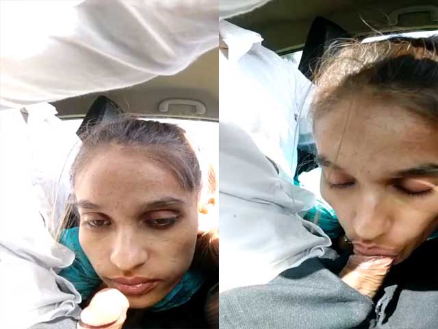 Desi girl giving blowjob inside running car