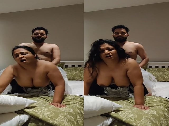 Busty aunty doggy fucking with owner for money